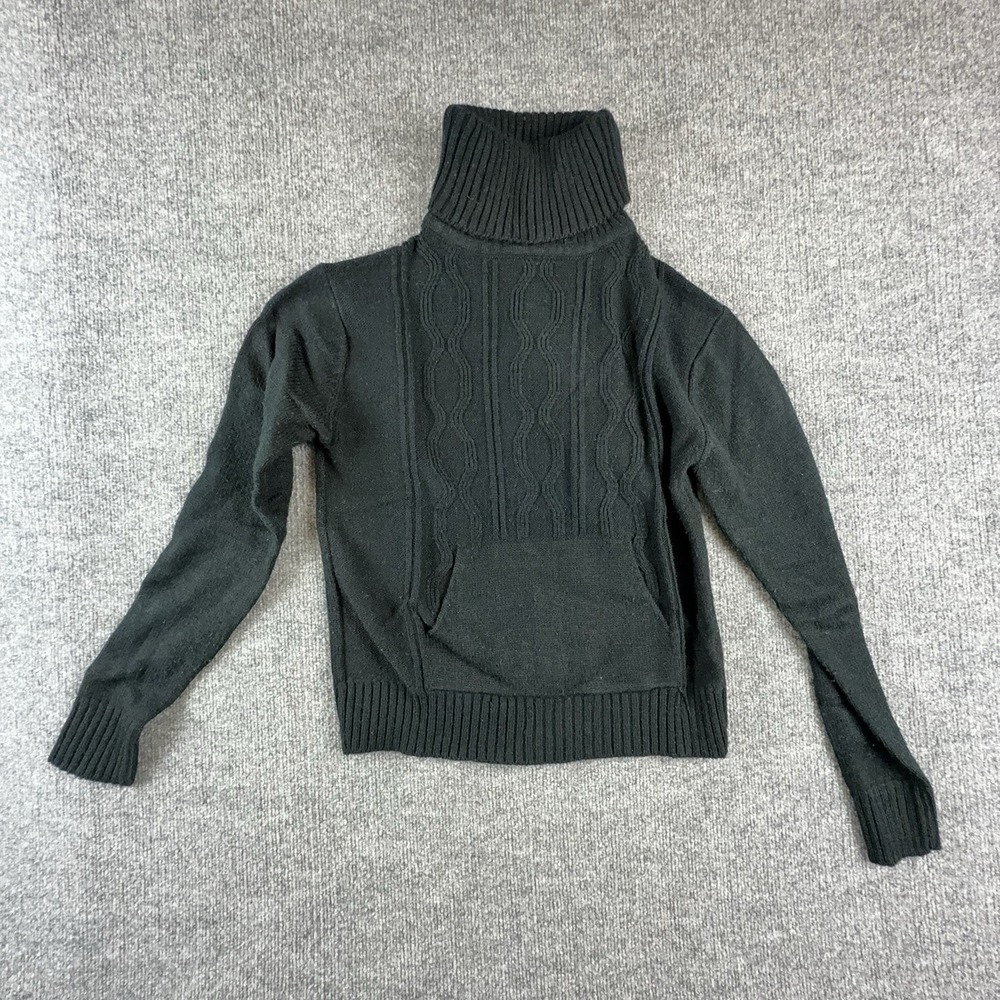 Stacey's Things Sweater Womens Large Black Turtleneck Cable Knit Kangaroo Pocket